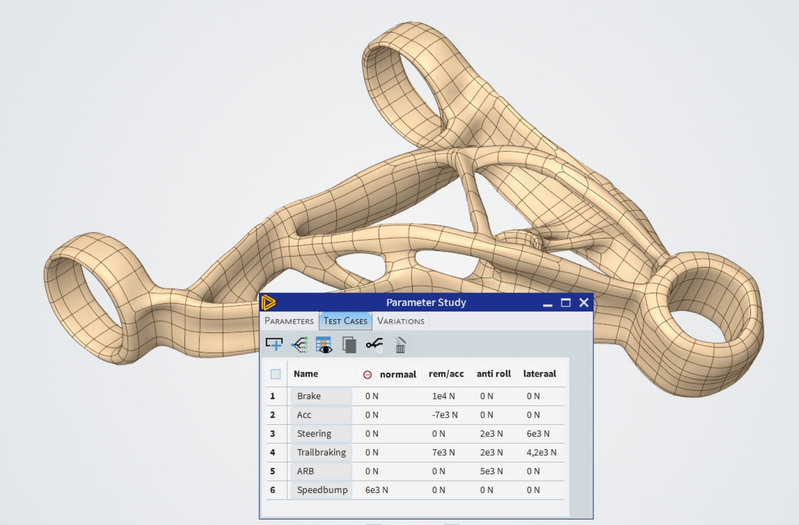 Load case values in Ansys Discovery that Benjamin used to perform the topology optimization.