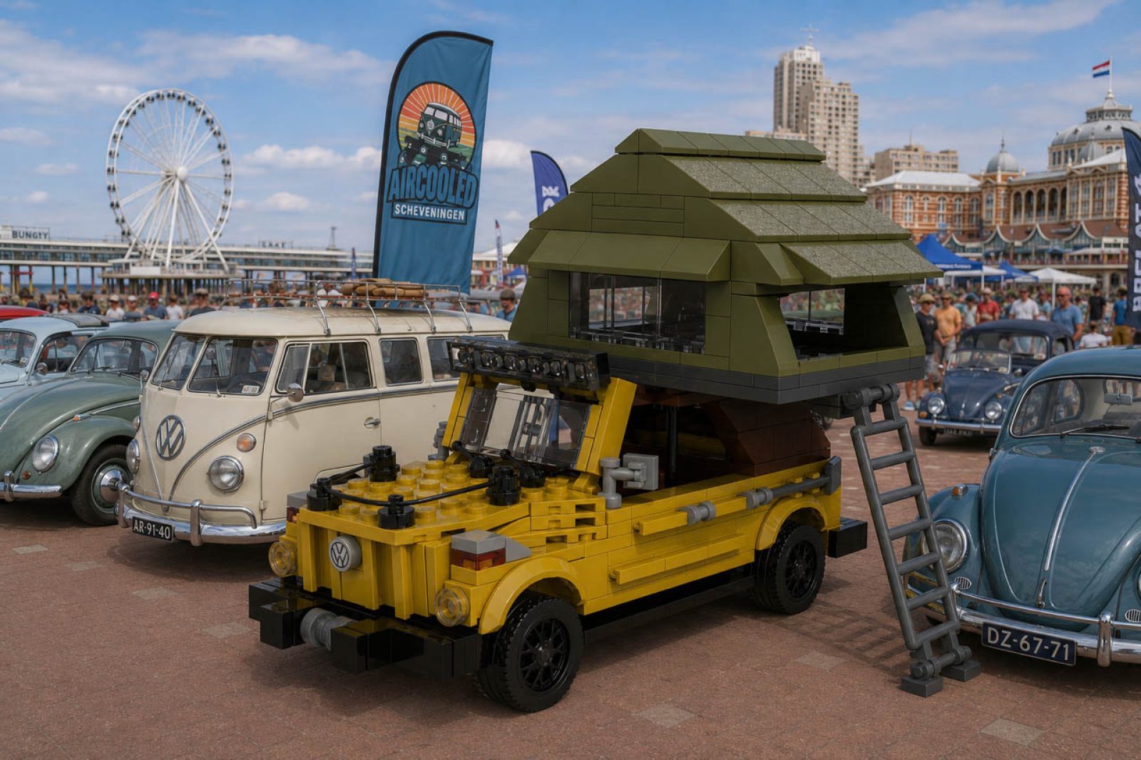 Een render van de LEGO-versie van de Volkswagen Type 181 inclusief tent.