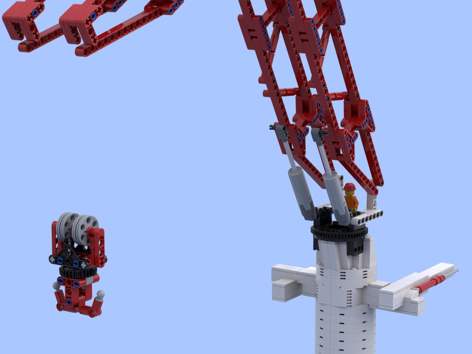Het LEGO-ontwerp van de klimmende kraan die we bij MechDes Engineering hebben ontworpen is nog in volle gang.